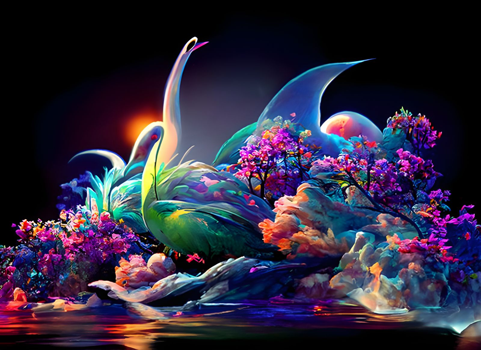 Glowing Neon Magic Night in Fantasy Style