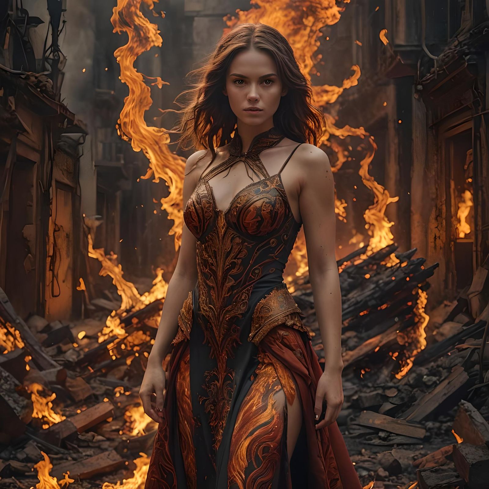 Girl in Fire Dress: Dramatic Digital Painting