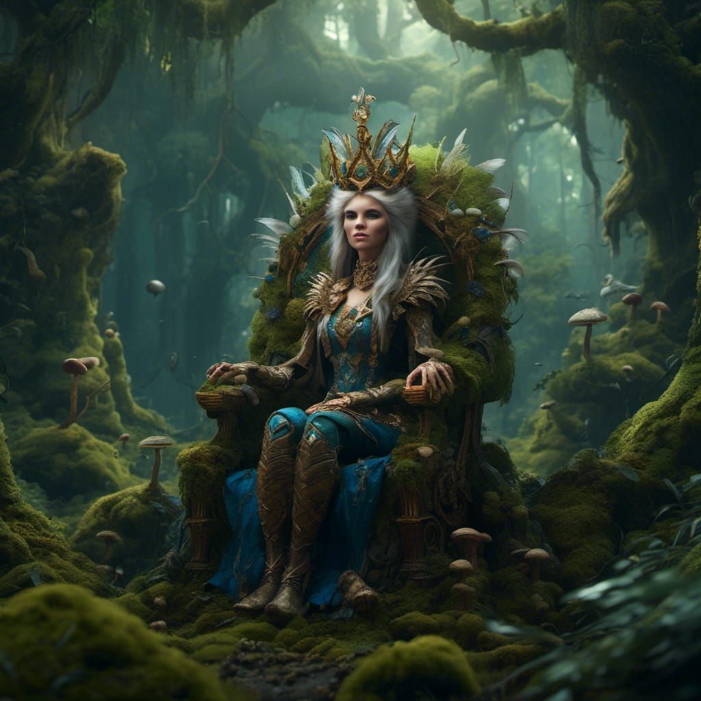 Mushroom Ferret Queen on Moss Throne