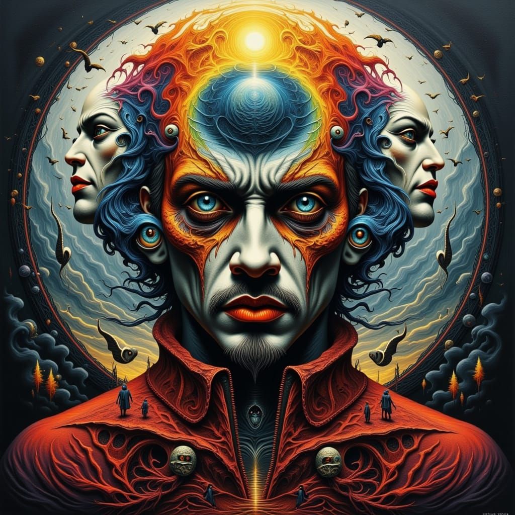 Fractal Faced Man in Dreamlike Mindscape