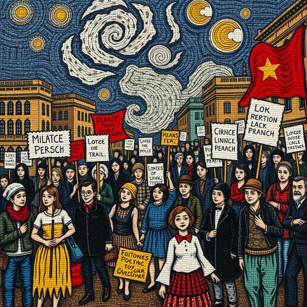 a painted old-school style surreal Picasso, Rembrandt, Van G...