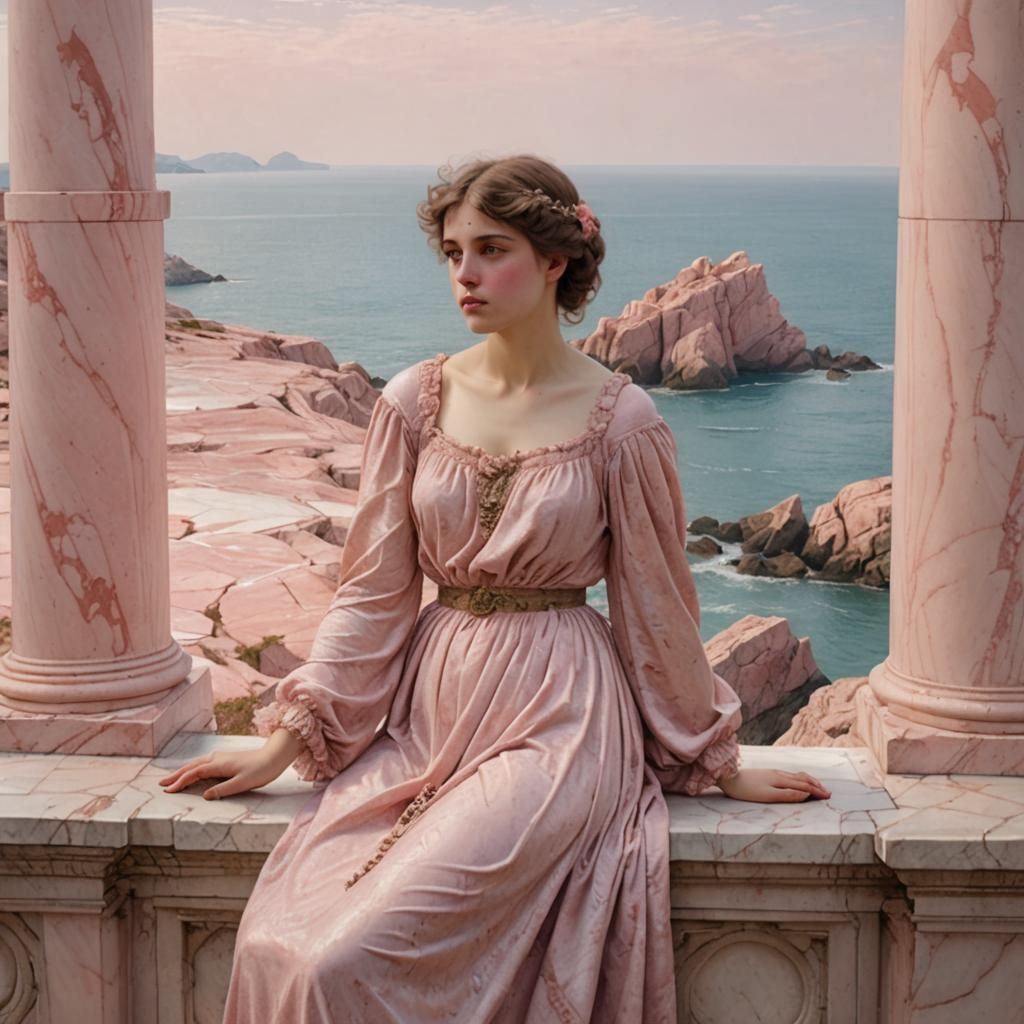 Girl in Pink Gown in Classical Setting