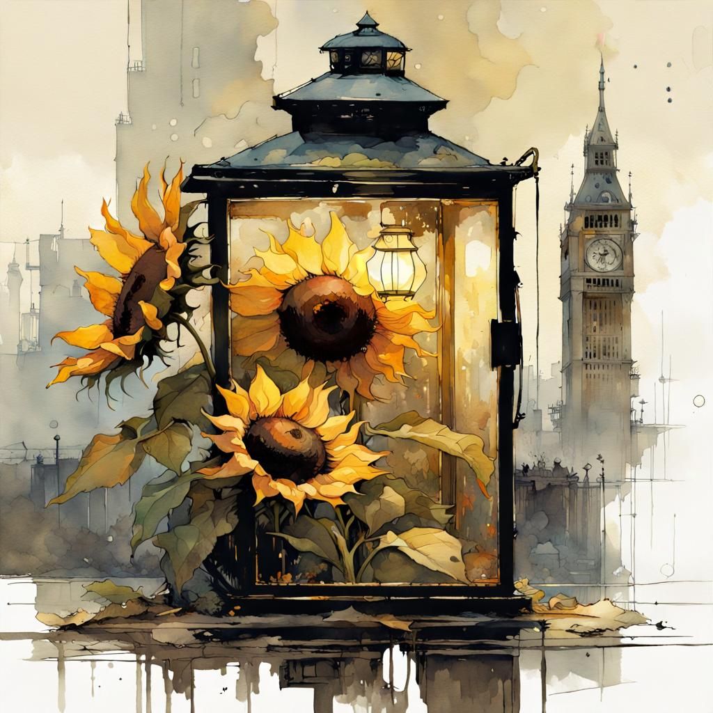 Sci-Fi Sunflowers: Botanical Punk Art in Watercolor