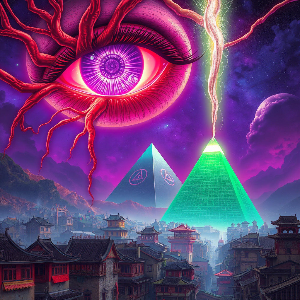 Colossal Eye Over Ancient City, in Astral Style