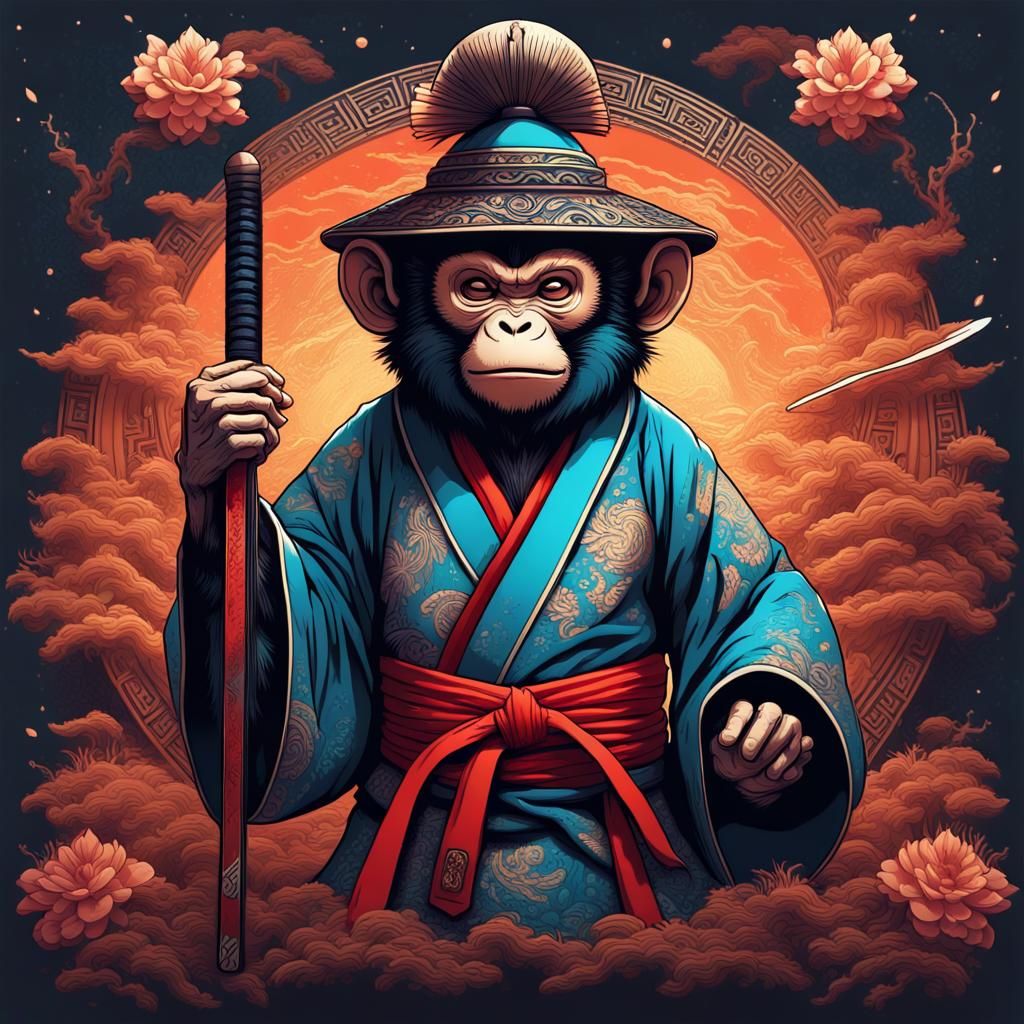 Kung Fu Master Monkey in Cosmic Vector Art