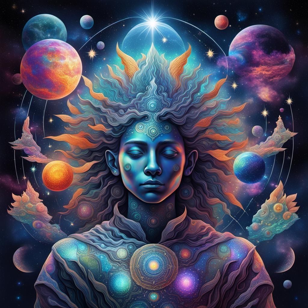 Astral Dreamscape: Holographic Cosmic Illustration