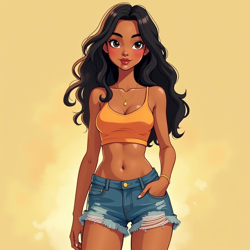 Anime Style Portrait of Young Indian Woman