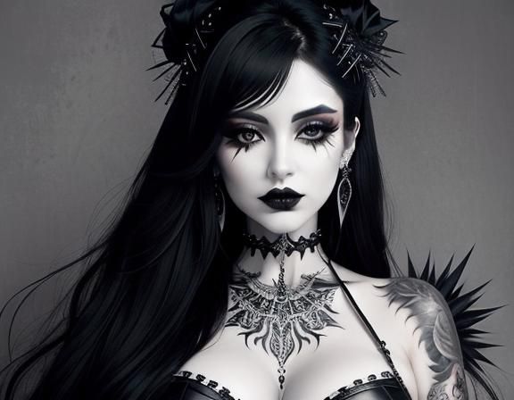 Goth Goddess Portrait with Piercings in Grimdark Style