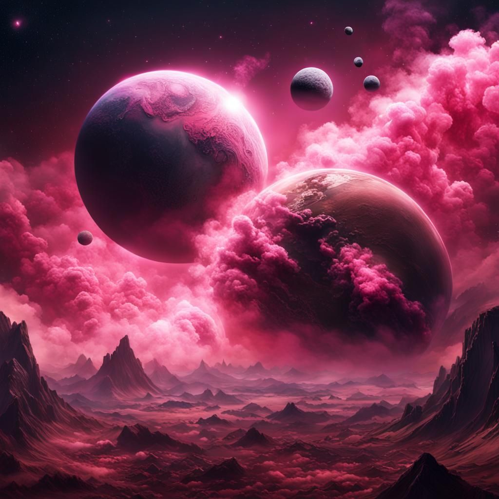 Exploding Planet with Moons in Digital Art Style