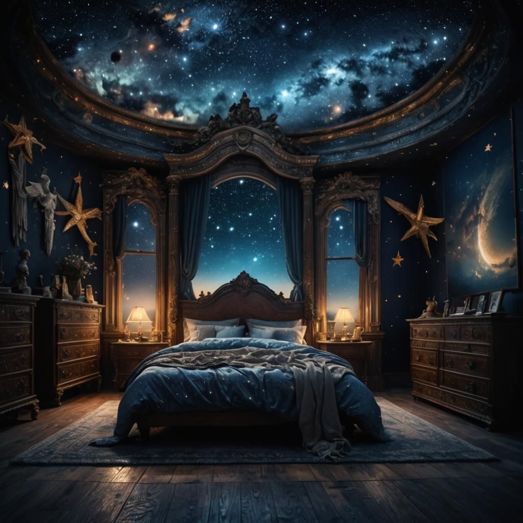 Angels bedroom in the universe sky full of stars