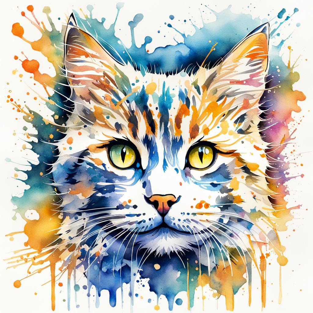 Adorable kitten cat Detailed watercolor Illustration of a Wh...