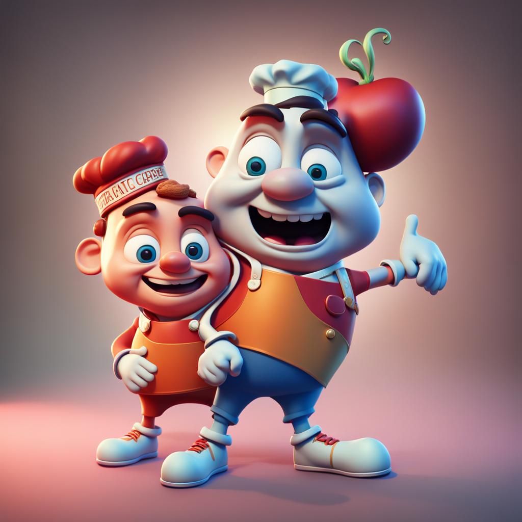 Two Cheerful Chefs in Pixar-Style 3D Art