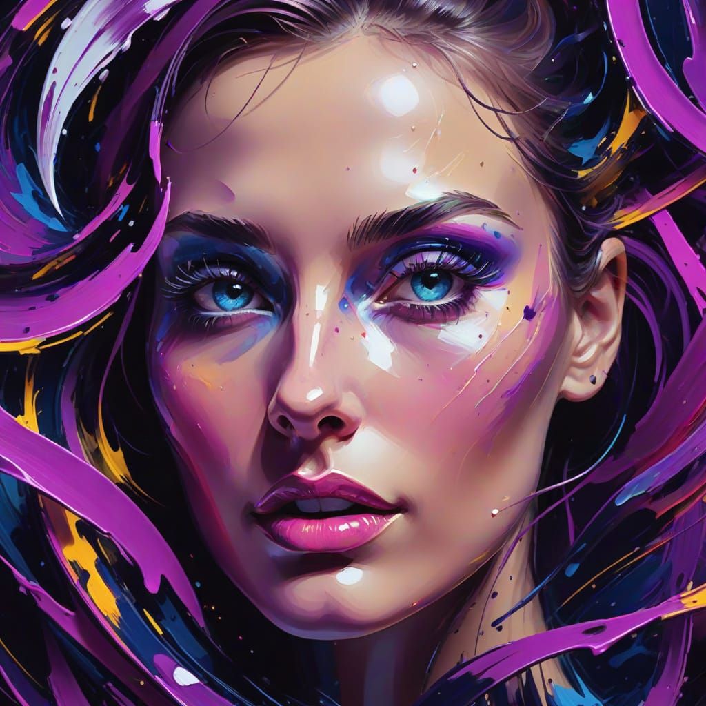 Abstract Expressionism Macro Shot with Neon Accents