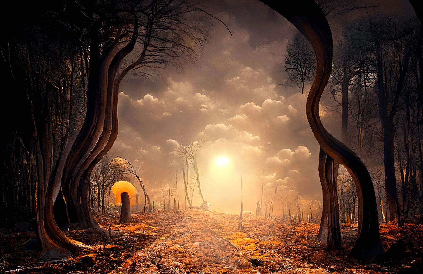 Surreal Forest Path in Liminal Art Style