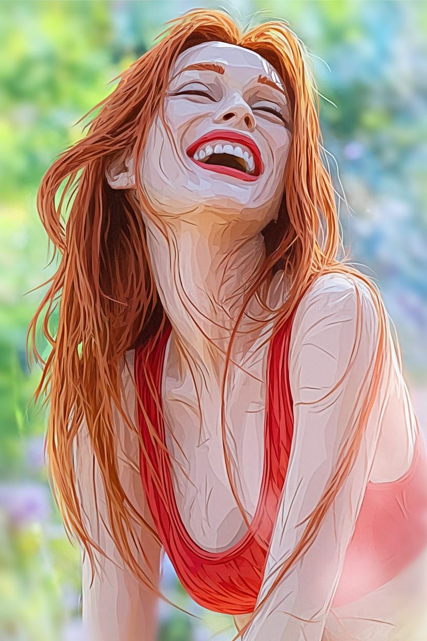Joyful Redhead Dancing in Sunlit Meadow