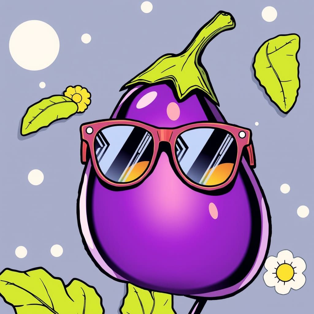 Eggplant with Sunglasses in Pop Comics Style