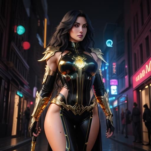 Woman in Gold Armor, Hyper-Realistic Digital Art