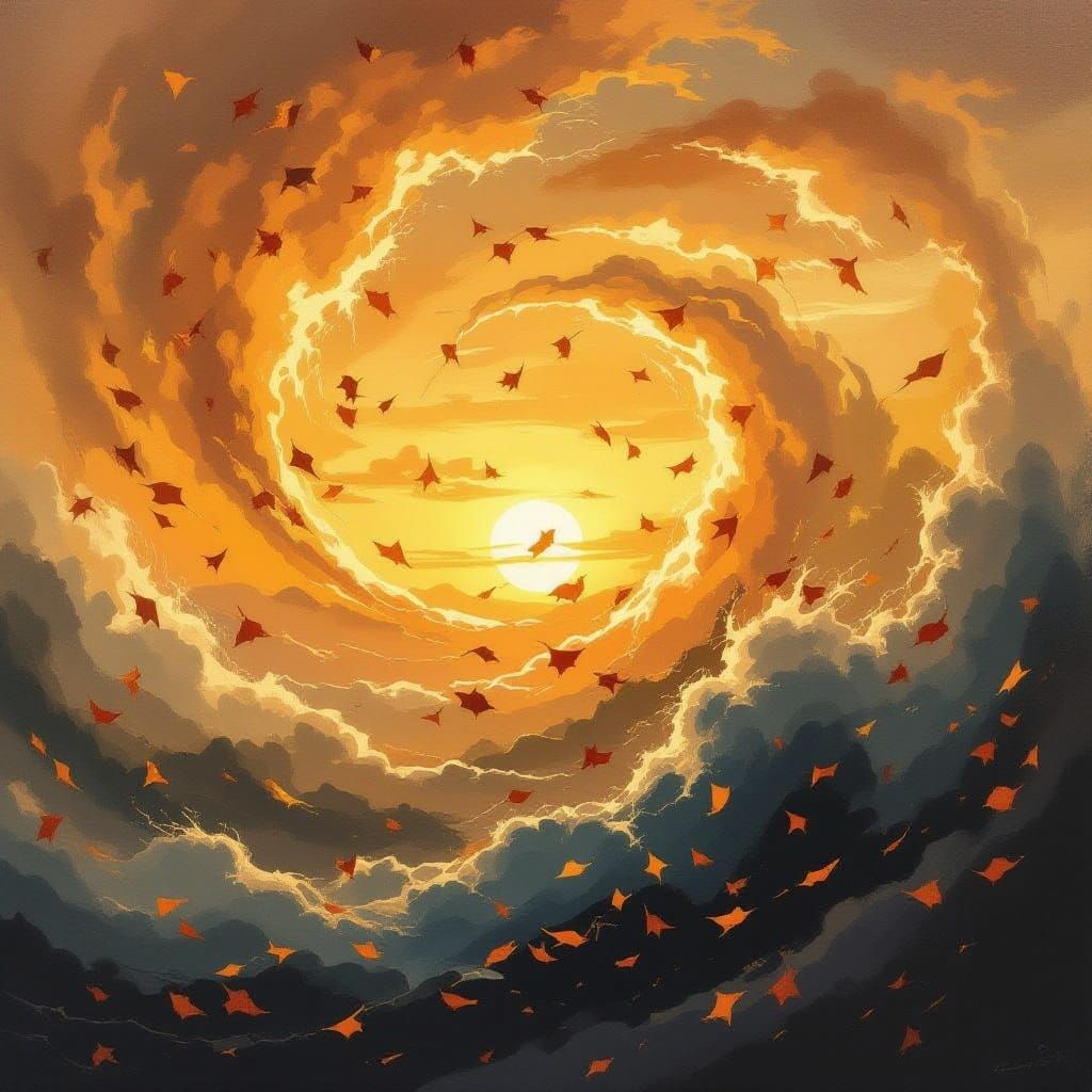 Dramatic Sunset Windstorm in Expressive Oil Painting Style