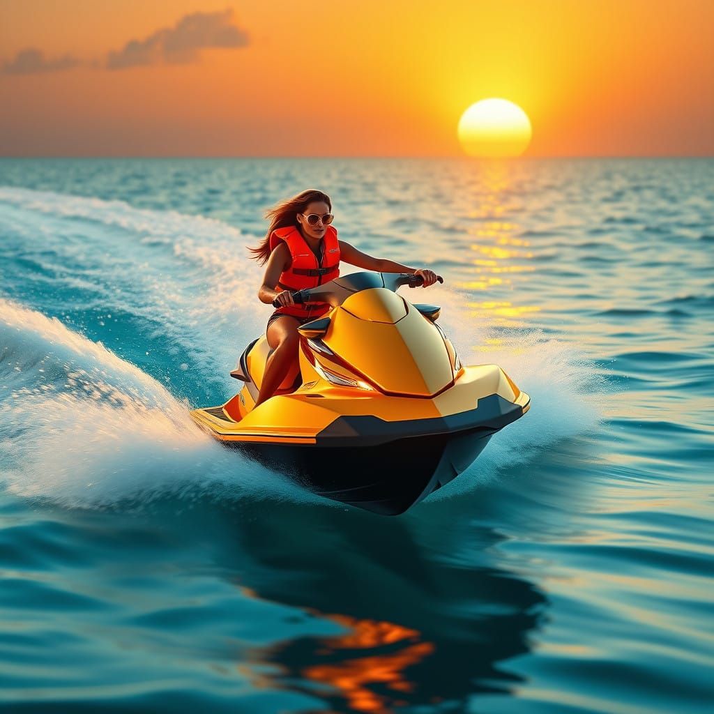 Sleek Jet Ski Racer Speeds Across Tropical Paradise in Vibra...