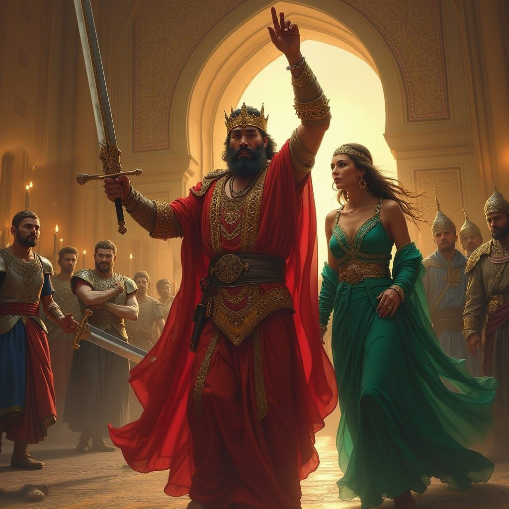 Arabian King's Rage in Palace Chamber: Fantasy Art