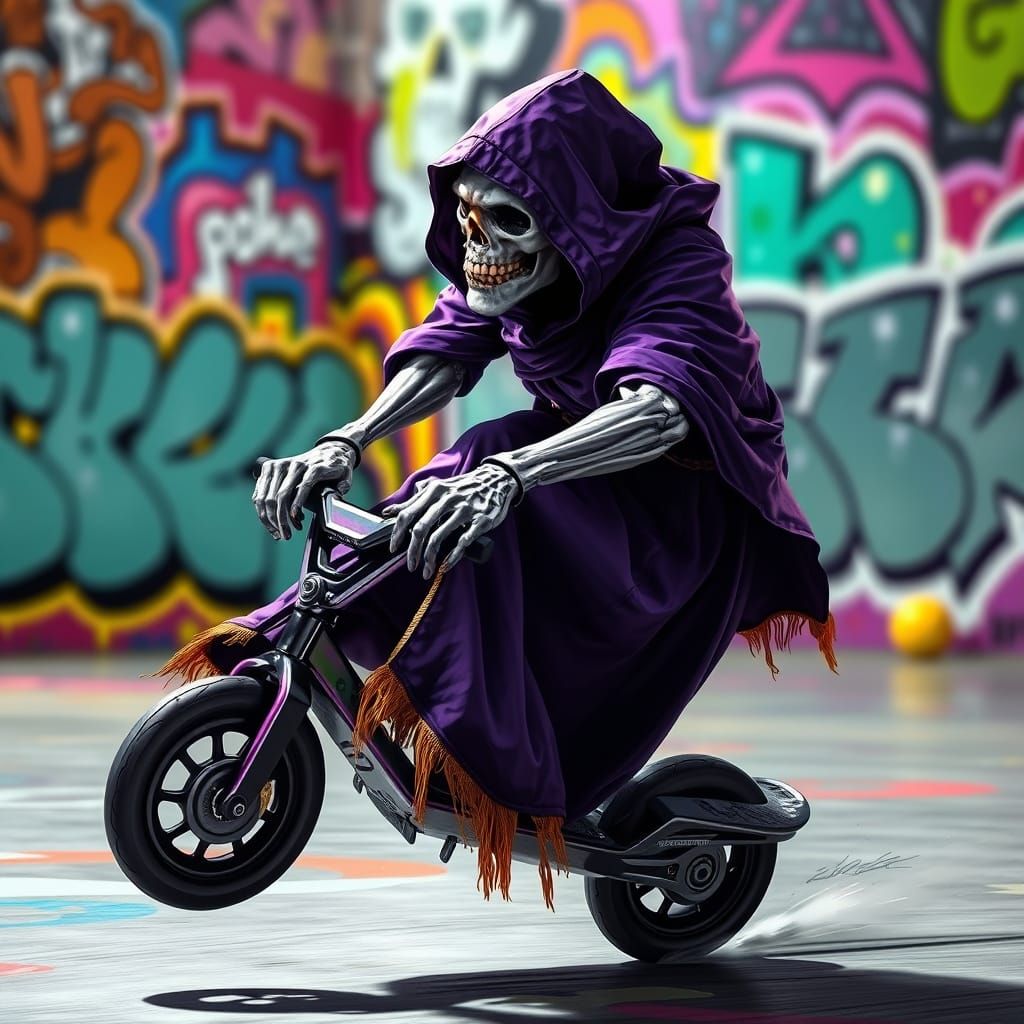 Skeletor Cruises Urban Streets on High-Tech OneWheel
