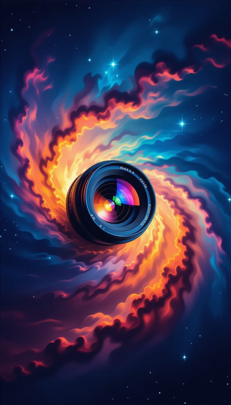 Vintage Camera Captures Galaxy as Matte Painting