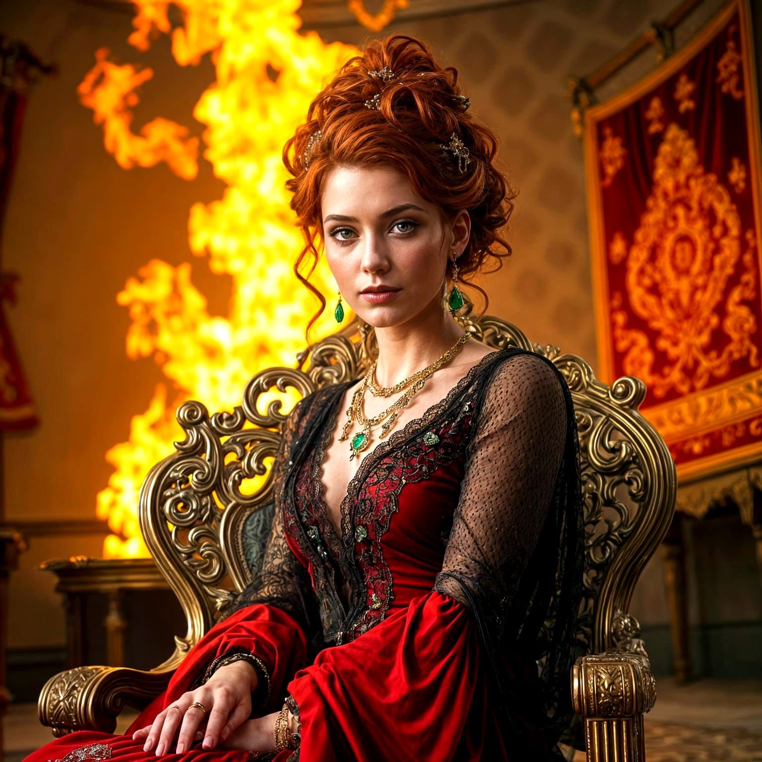 Regal Woman in Fiery Splendor