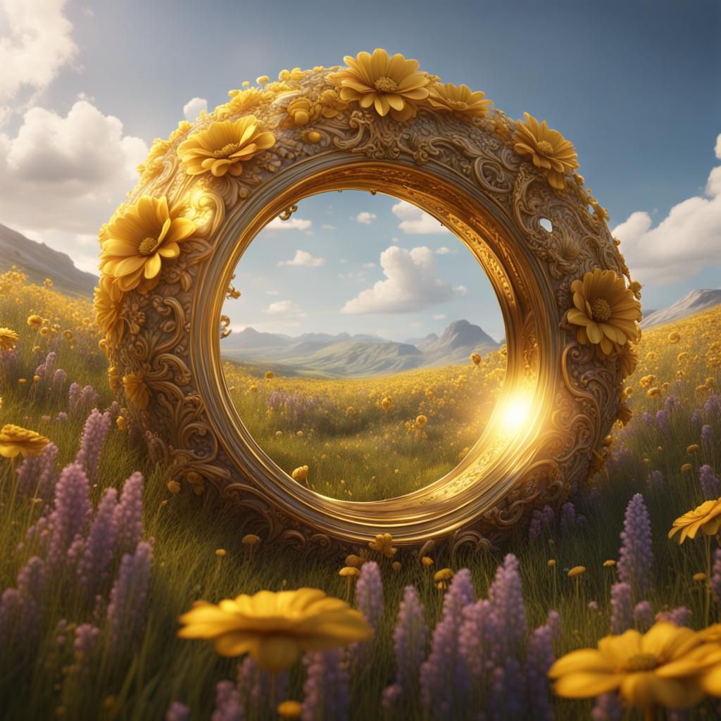 Giant Gold Ring in Golden Flower Meadow