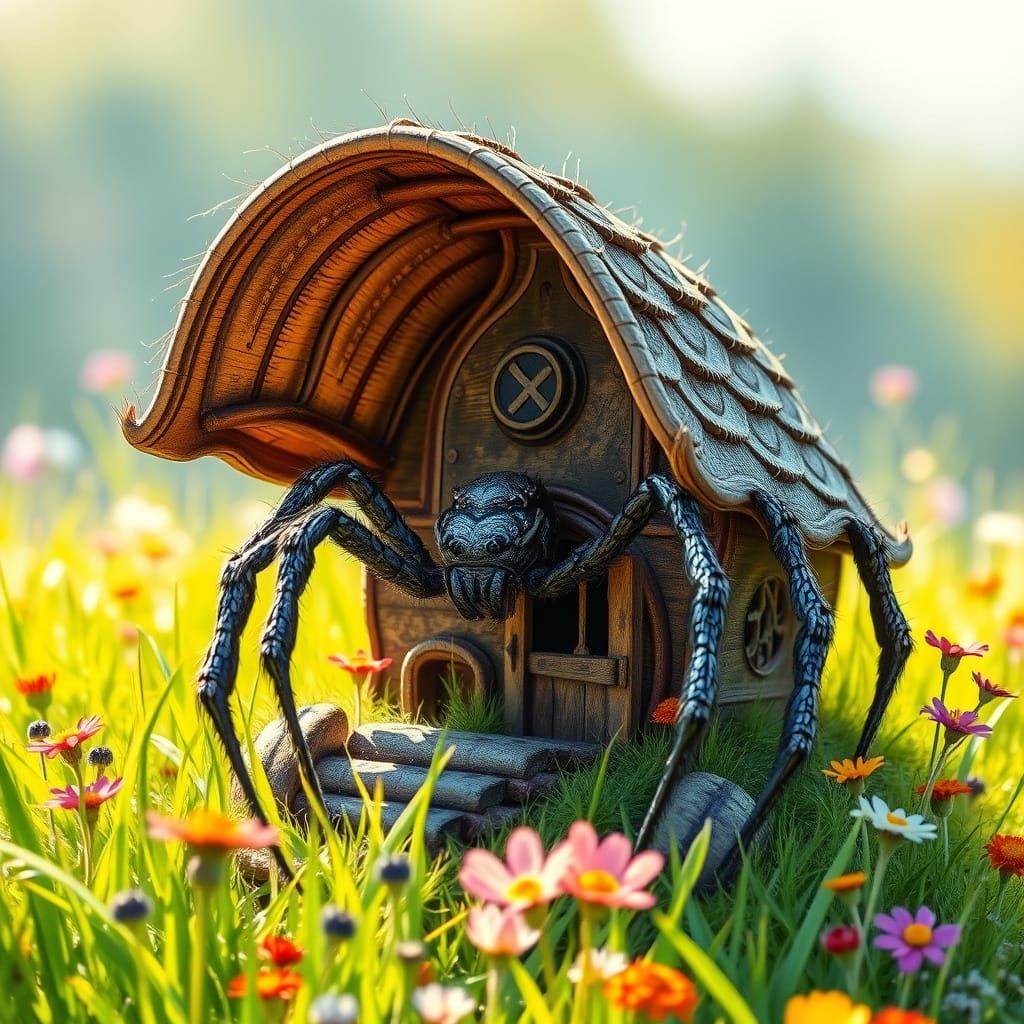 Whimsical Spider Builds a Curved Meadow Dwelling