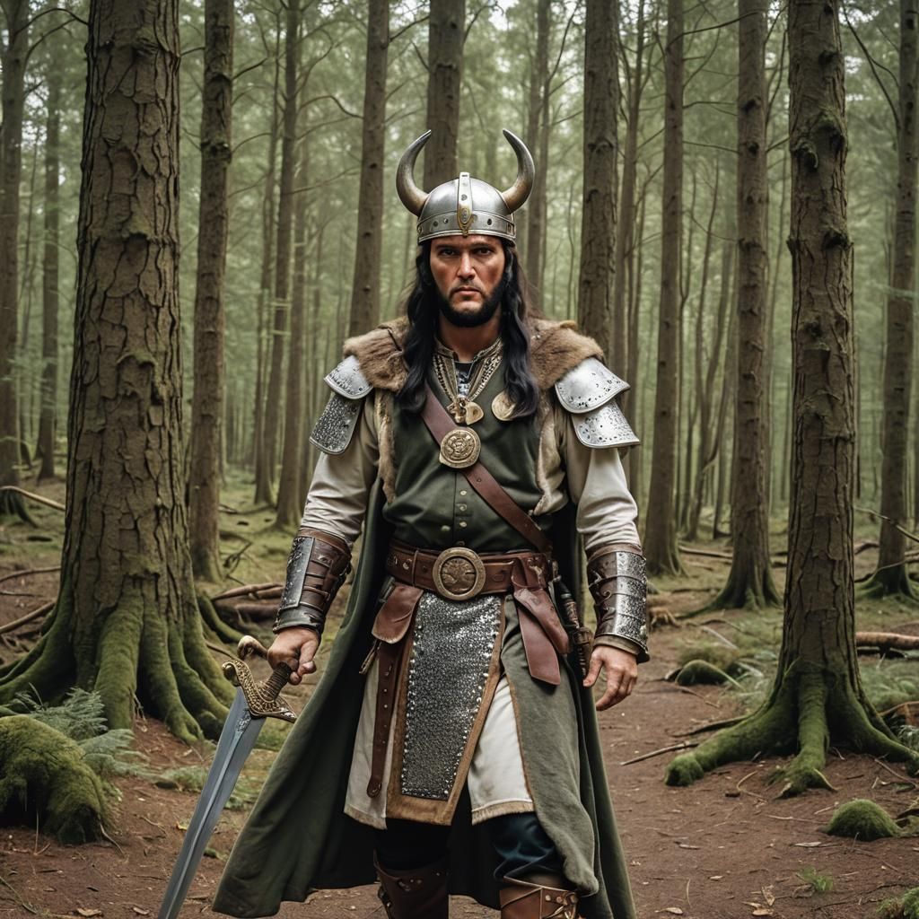 Elvis as Viking Warrior in Forest