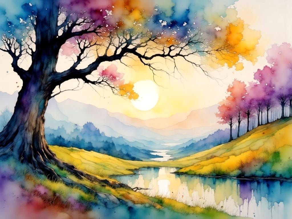 Cubist Watercolour View From a Tall Tree