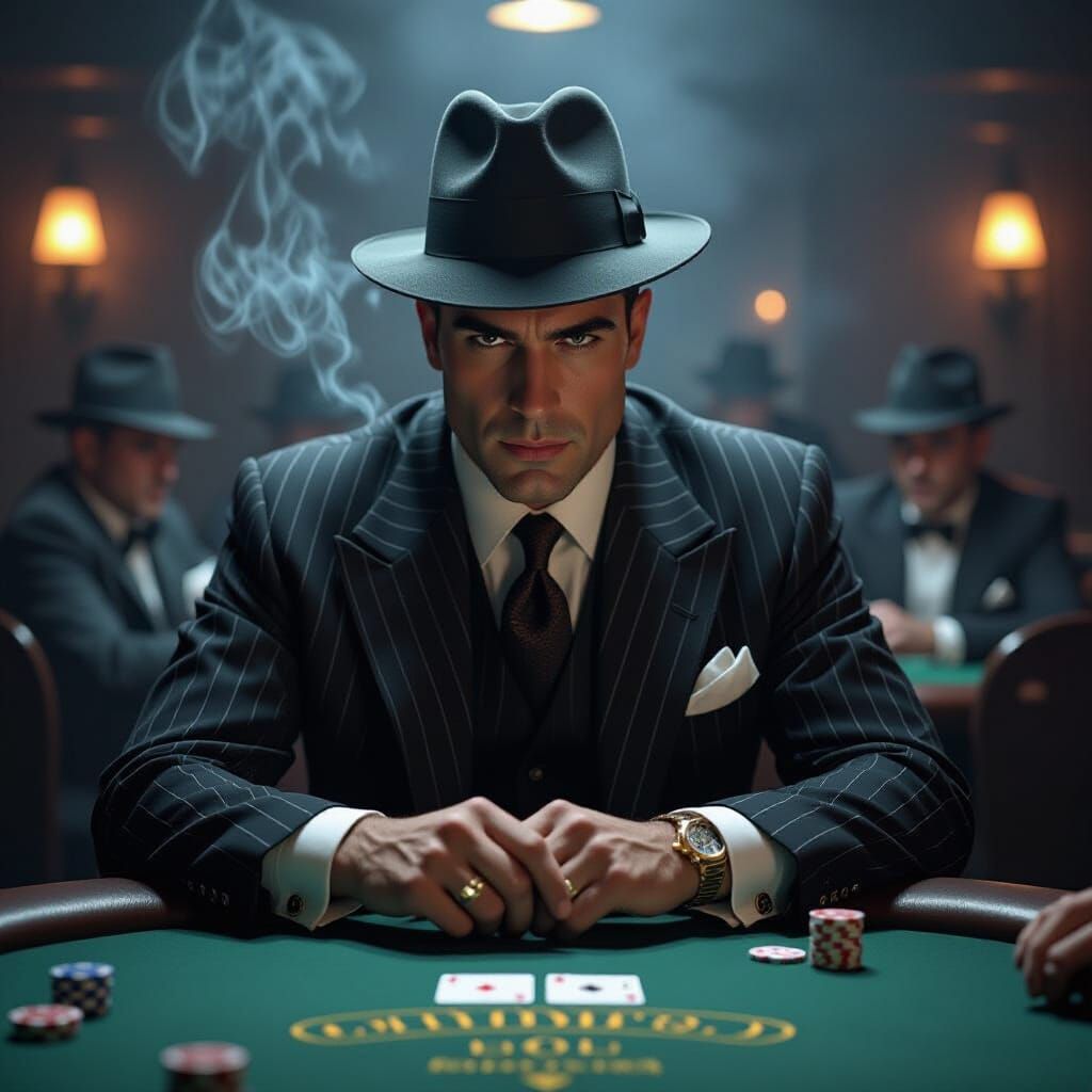 Lucky Luciano: Hyperrealistic Portrait in a Speakeasy