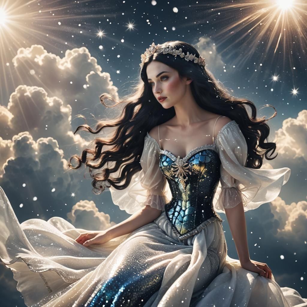 Snow White Space Mermaid with Black Sparkles