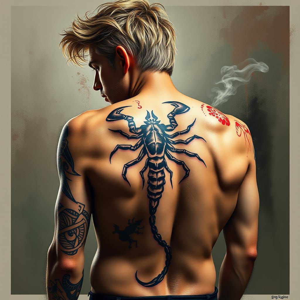 Scorpio Back Tattoo in Hyperdetailed Digital Art Style