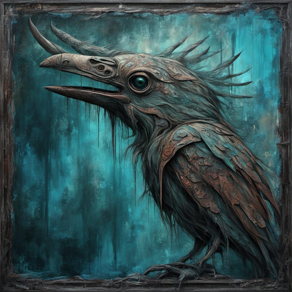 Abstract Surrealism Painting of Deep Forest Green