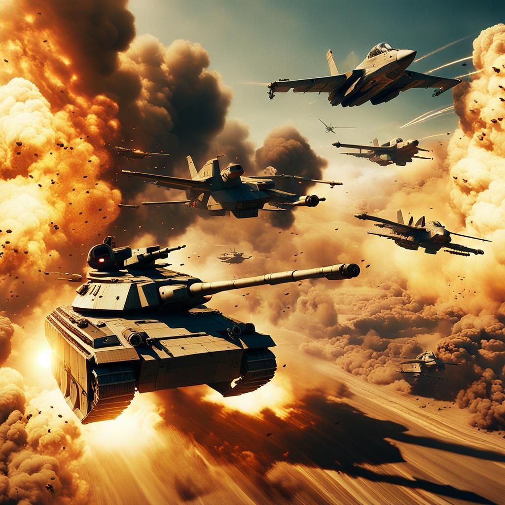 Epic Tank and Plane Battle in Cinematic Style
