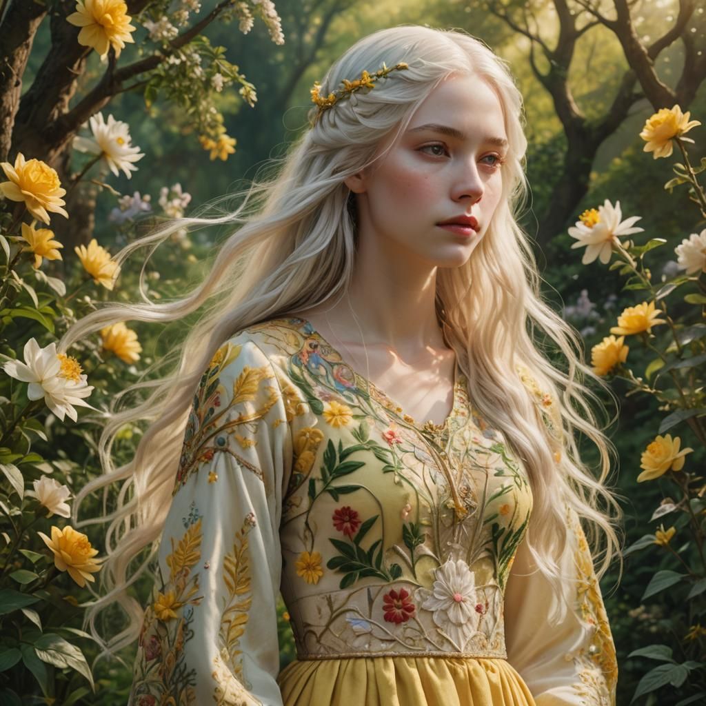 Ethereal Woman in Nature Domain: Art Nouveau Style