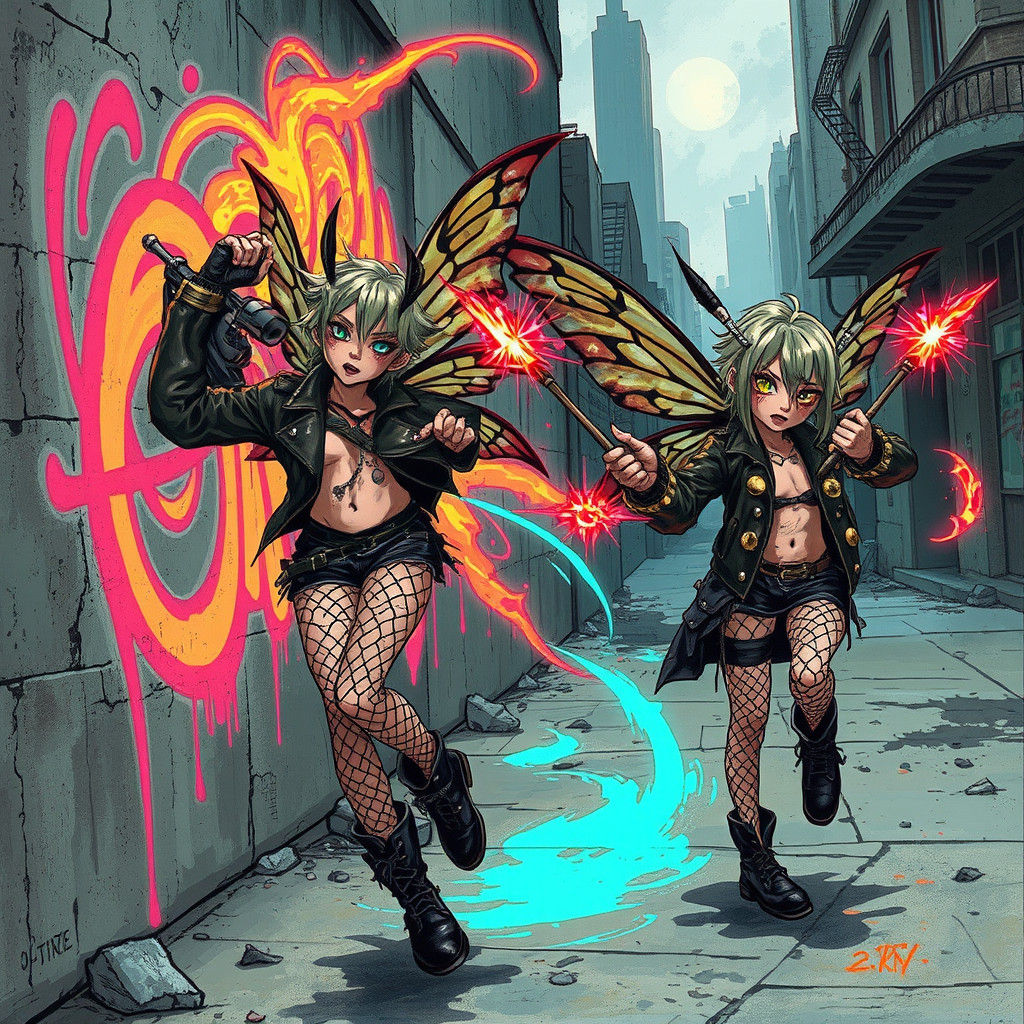 Punk Pixies Conjure Graffiti Art in Urban Setting