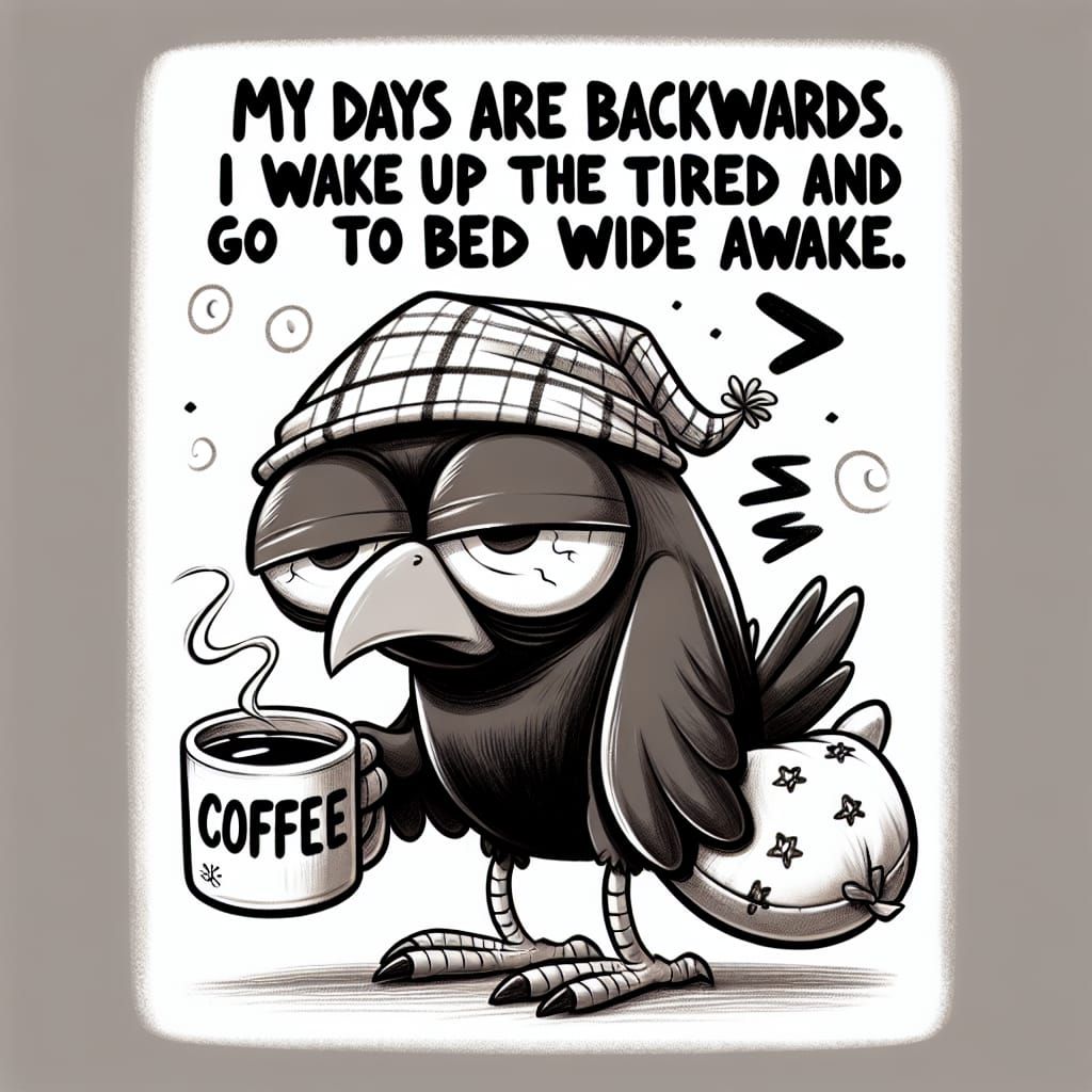 Cartoon Bird's Backwards Sleep Schedule