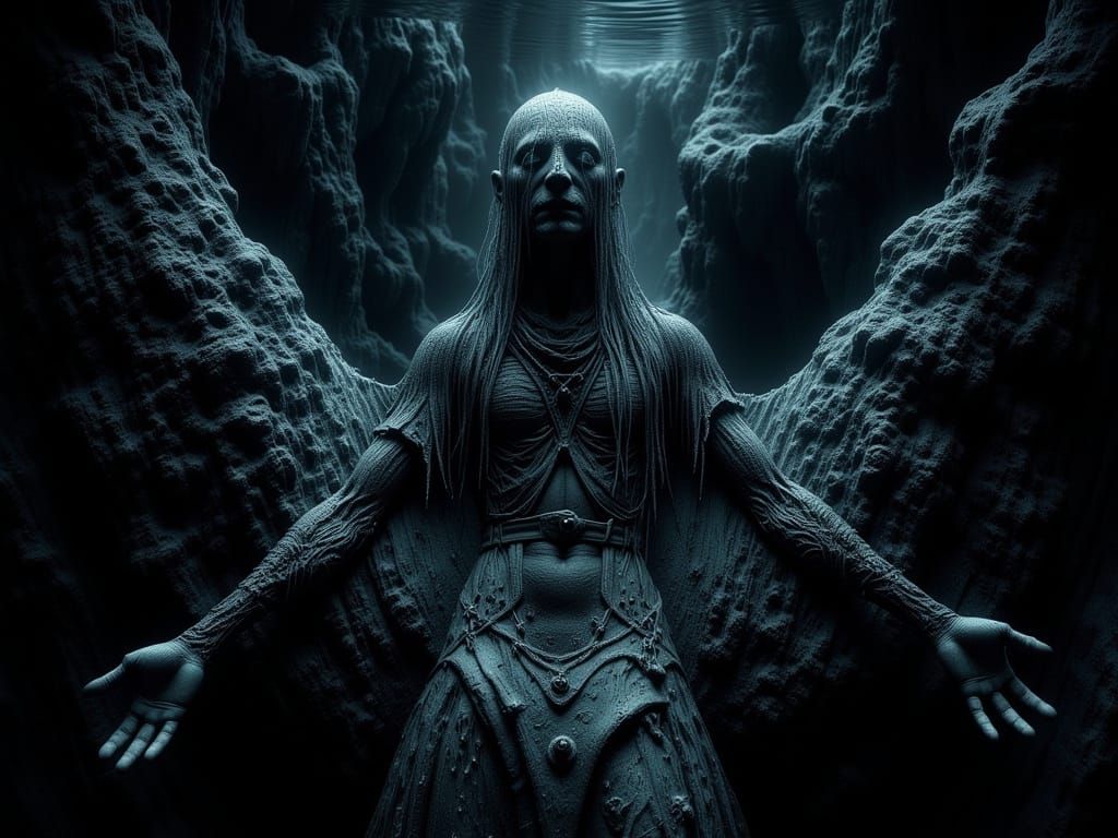 Submerged Figure in Murky Waters: Dark Surrealism