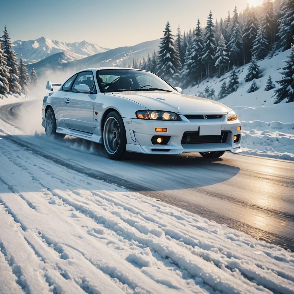 Nissan Silvia S15 on Snowy Mountain Road