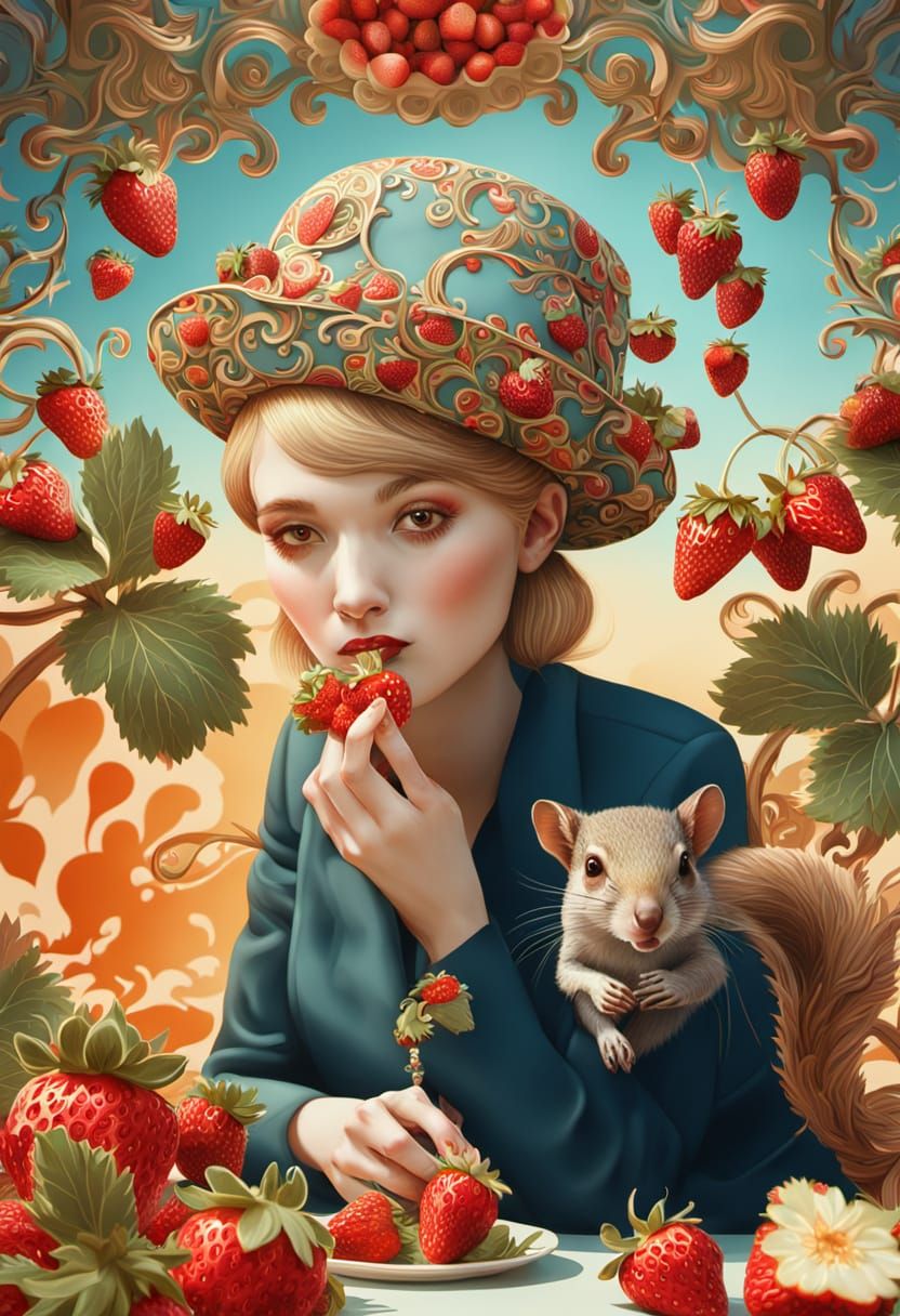 Strawberry Hat: A Surreal Digital Art Masterpiece