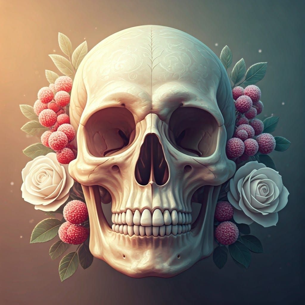 Frozen Flower Skull in Whimsical Danish Pastel Style