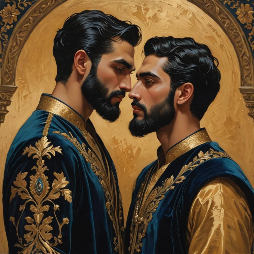 Handsome Couple in Velvet Robes, Expressionist Style