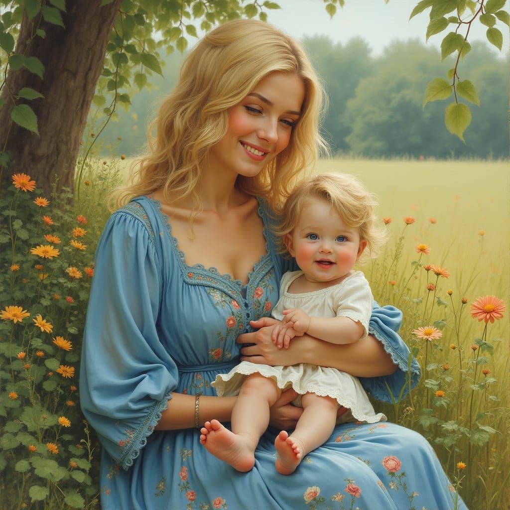 A Warm European Mother Holds Her Child Tenderly in a Cozy Co...