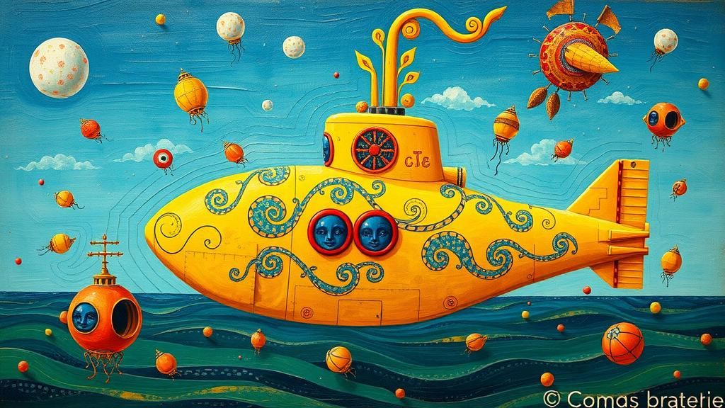 Whimsical Yellow Submarine in Surreal Dreamscape