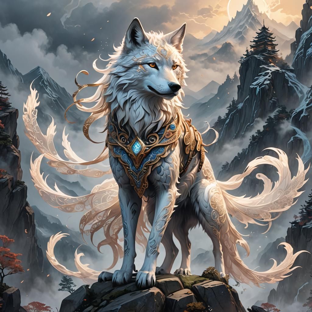 Nine-Tailed Wolf Goddess on Misty Peak