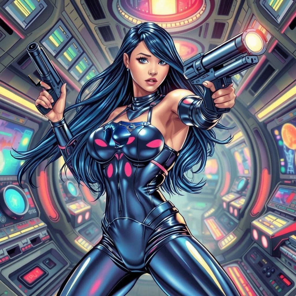 Heroic Space Opera Warrior in Cyberpunk Comic Art Style