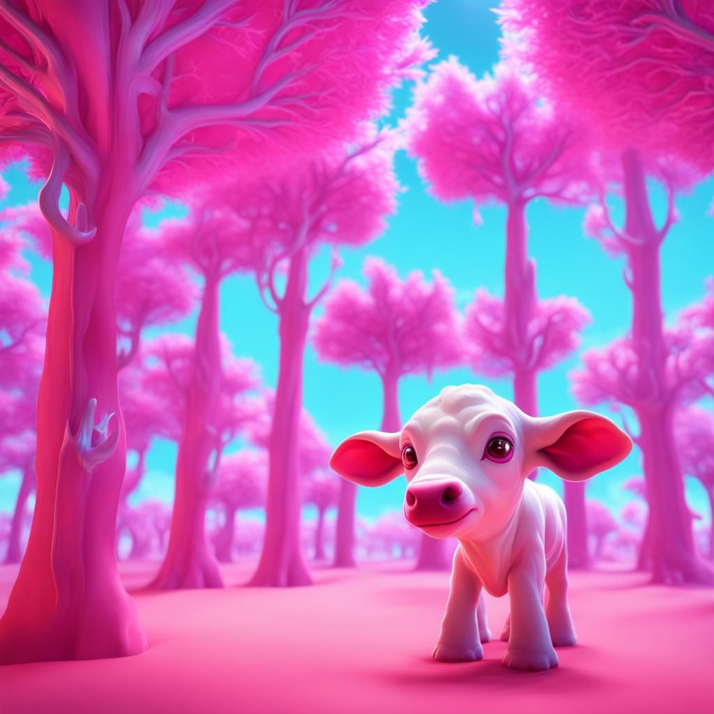 Psychedelic Calf in Fractal Landscape: 3D Render