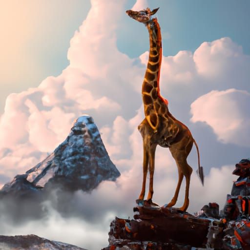 Giraffe Climbs Mount Everest: Epic Digital Painting
